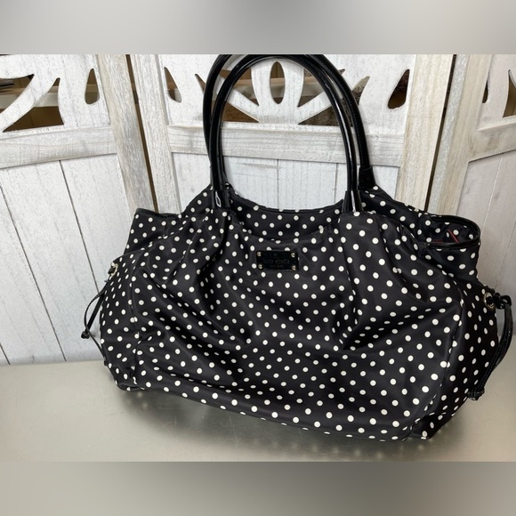 KATE SPADE Stevie Black White Polka-Dot Diaper Bag XL Tote Top Handle Bag - Picture 1 of 11